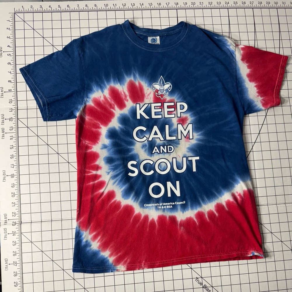 Colortone Boy Scouts Keep Calm and Scout On Tie Dye T-Shirt Kids Medium Blue Red